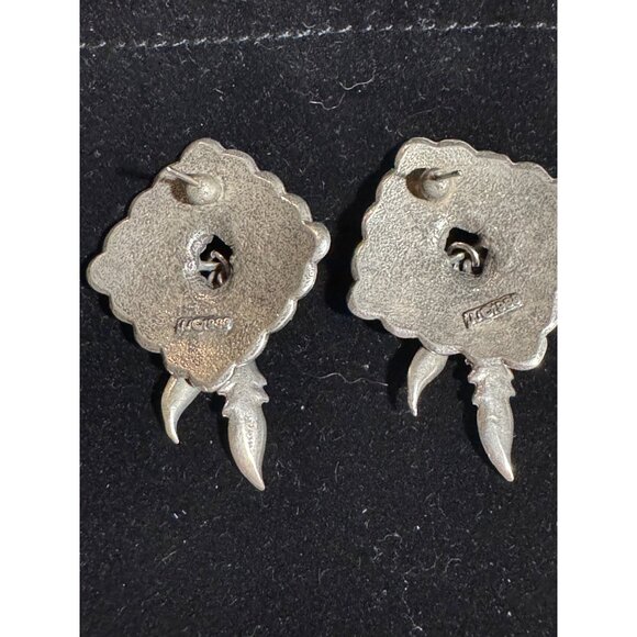 JJ Jonette Southwestern Silver Feather Earrings, Native American Style Jewelry - Picture 5 of 7